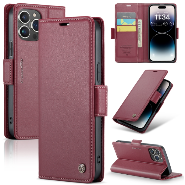CaseMe Butterfly Buckle Litchi Texture RFID Anti-theft Wallet Case - For iPhone 14 Pro - mosaccessories